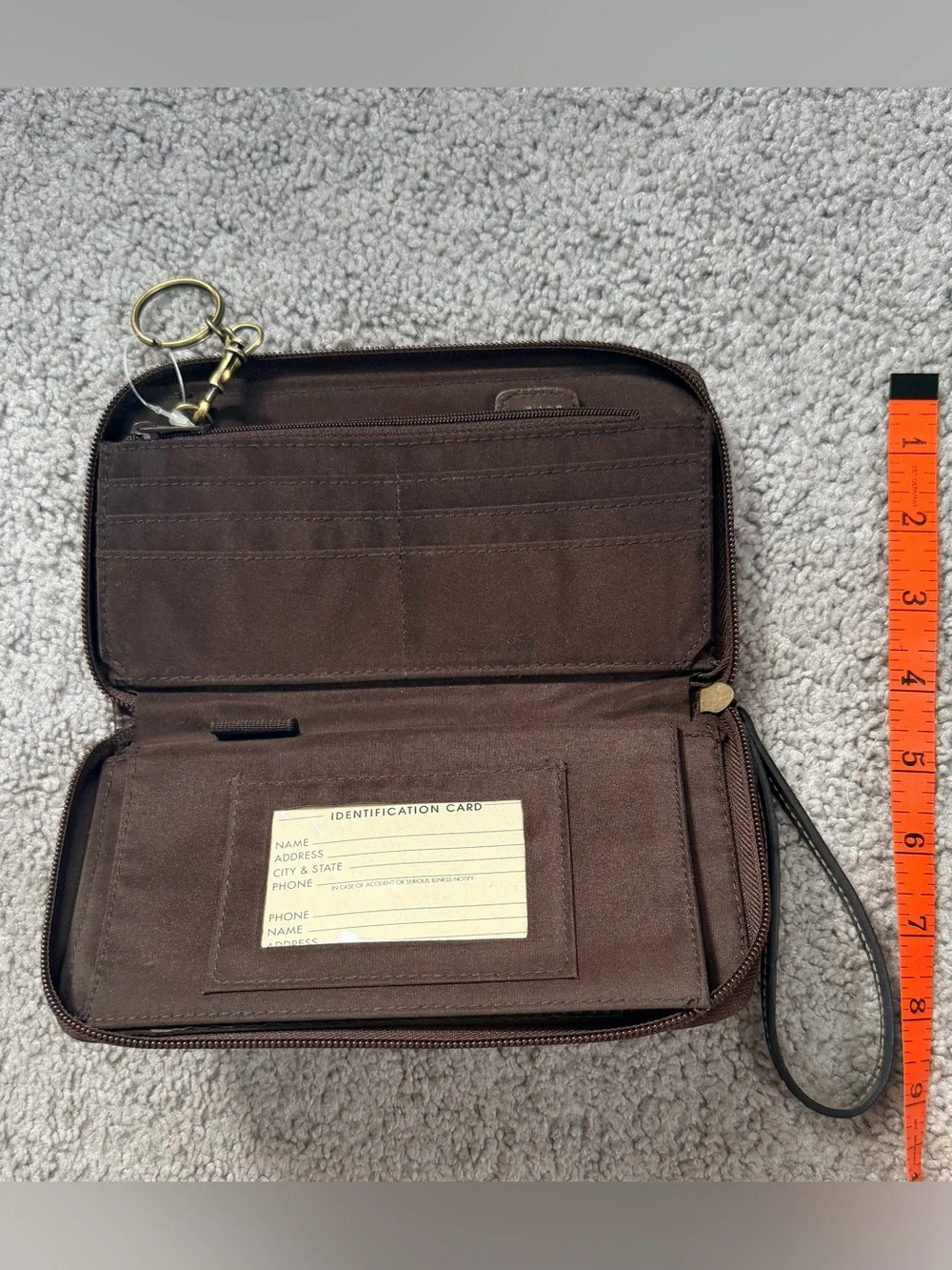 Dark Brown Leather Wristlet Wallet - Classic Travel Organizer NWOT